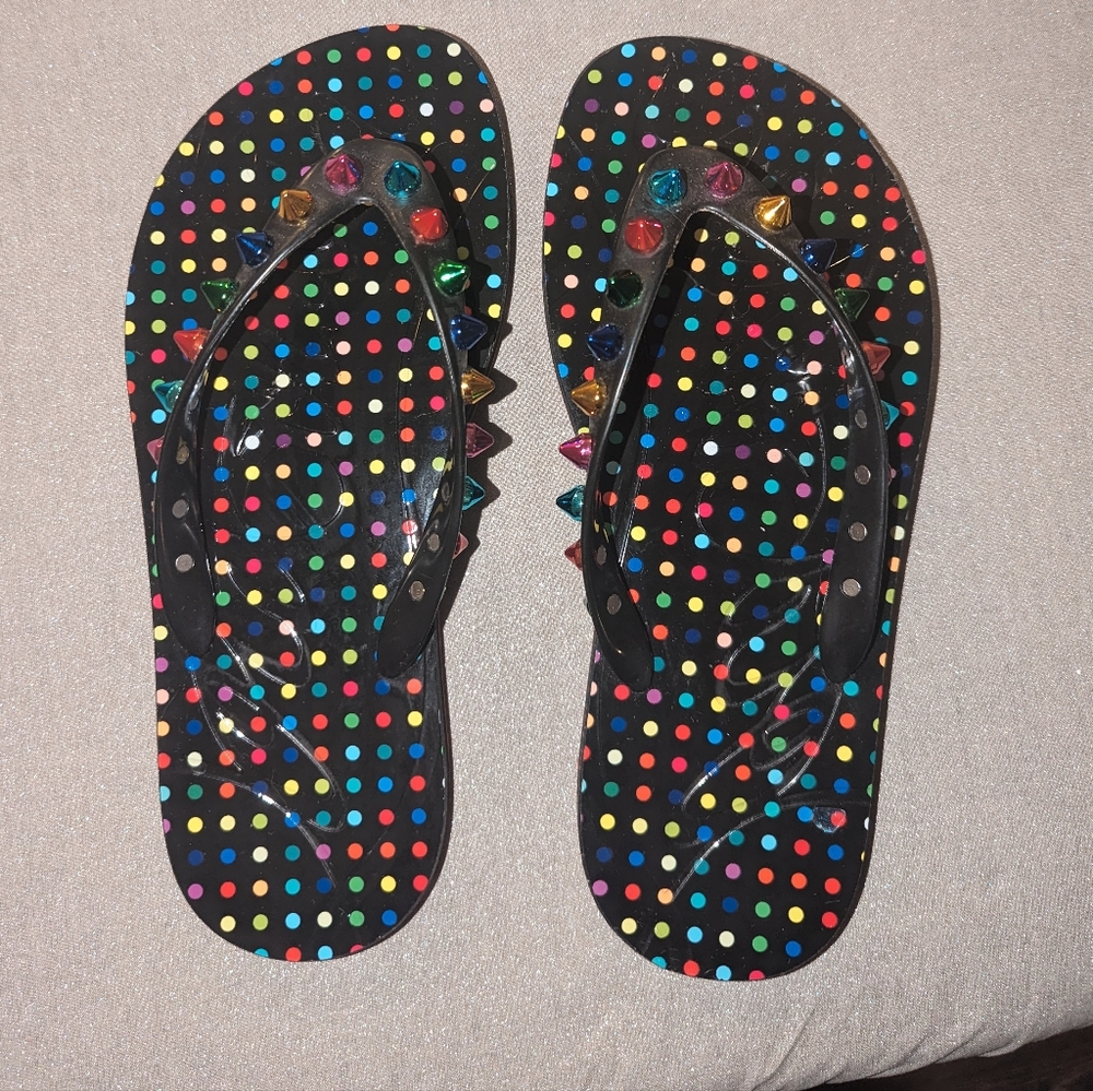 Christian Louboutin LOUBI Spikes Polka Dot Boum Flip Flop Flat Sandal 36 - Picture 2 of 6